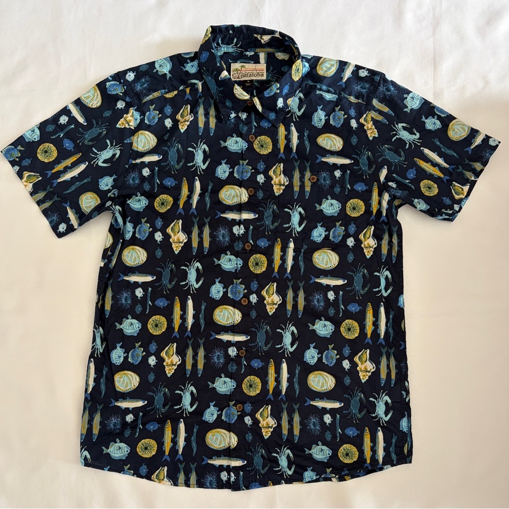 Patagonia Malihini Pataloha Shirt Men's Size M Hawaiian Island Fish Crab Shell